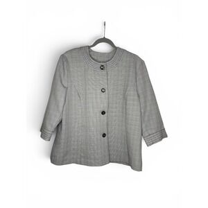 Nikki Womens Size 14 Gray Black Textured Jacket 3/4 Sleeve Career Office Blazer